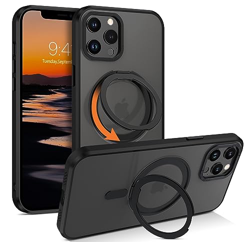 Telaso Magnetische Hülle für iPhone 12 Pro Max Hülle, [Kompatibel mit MagSafe] mit 360° drehbarem Ringständer, schlanke, stoßfeste Schutzhüllen für iPhone 12 Pro Max 6,7 Zoll, Schwarz von Telaso