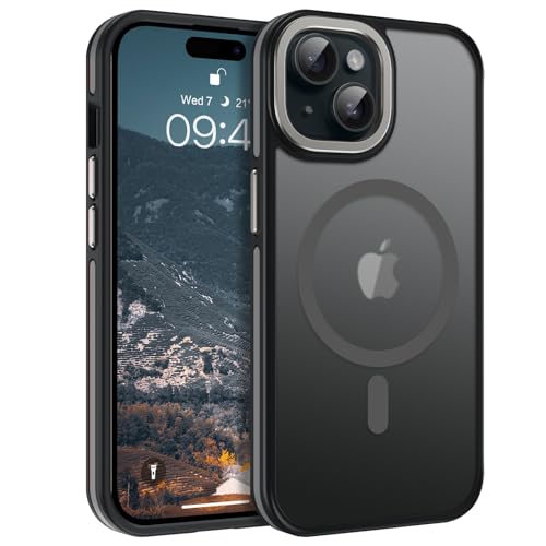 Telaso Magnetische für iPhone 15 Hülle kompatibel mit MagSafe Magnetkraft Handyhülle iPhone 15 Case rutschfest Matte Rückseite Touch Schutzhülle Stoßfest Cover für iPhone 15 6.1" Grau von Telaso