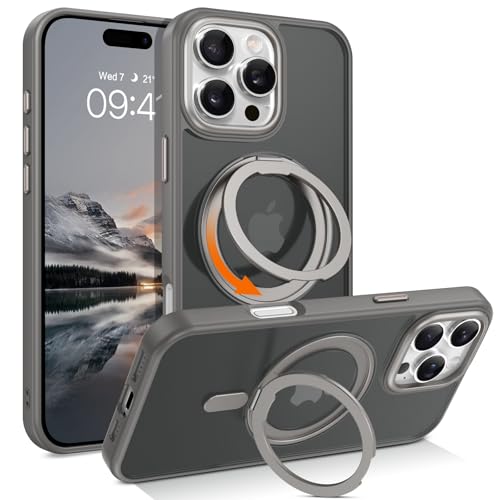 Telaso Schutzhülle für iPhone 16 Pro Max, kompatibel mit MagSafe, mit magnetischem, um 360° drehbarem Ringständer, schlanke, stoßfeste Schutzhülle für iPhone 16 Pro Max 6,9 Zoll, Grau von Telaso