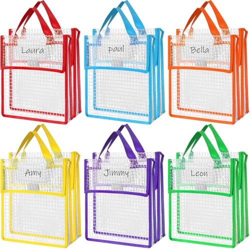 Teling Transparente Buchtaschen für Klassenzimmer, 25,4 x 30,5 x 4 cm, wasserdichte Büchertasche mit 24 leeren Namenskarten, transparenter Netzreißverschluss, Bibliothekstasche für Klassenzimmer, von Teling