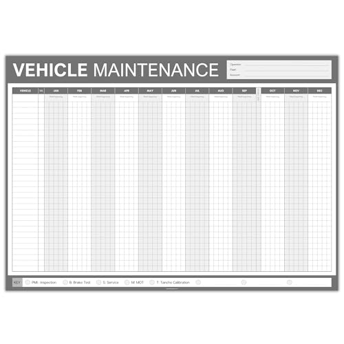 A1 LKW PSV MOT Fahrzeugwartung Wandplaner | 12 Monate undatierter Flotten-Serviceplan | minimalistisches Design | dickes Qualitätspapier | gefaltet von Templatables