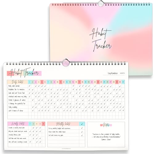 Habit Tracker-Kalender – täglicher, wöchentlicher und monatlicher Gewohnheits- und Ziel-Tracker, Spiralplaner mit buntem Design, hochwertiges 250 g/m²-Papier, A5, Regenbogen von Templatables