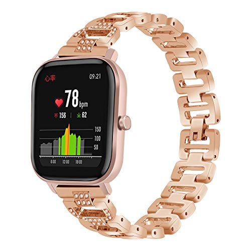 Tencloud Armbänder kompatibel mit Amazfit GTS/GTS 2/GTS 2e/GTS 2 Mini/GTS/GTR 42 mm, Edelstahl mit Strasssteinen, Zubehör, Ersatz-Metallarmband für 20 mm Uhrenarmbänder (Roségold) von TenCloud