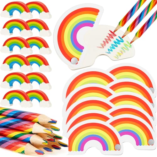 Tenare 36 Stück Regenbogen Stifte Set Regenbogen Buntstifte Radiergummis und Mini Notizblöcke Regenbogenstifte Kinder Studenten für Malen und Zeichnen Geschenk Zubehör von Tenare