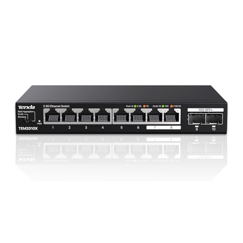 Tenda 2.5 Gbit Switch mit 8X 2.5G Ports & 2X 10G SFP+ Ports (VLAN, Statische Aggregation, Unmanaged, Plug-and-Play, Metallgehäuse) (TEM2010X) von Tenda