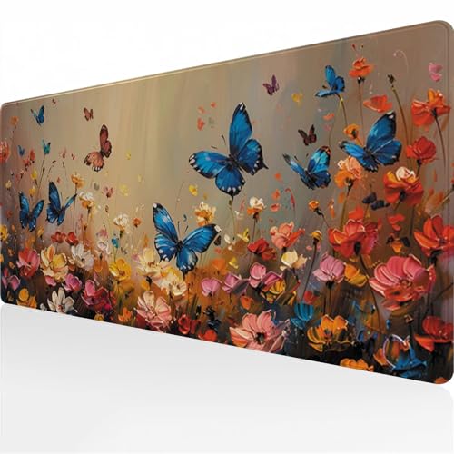 Blumen Schmetterlinge Gaming Mauspad XXL Mousepad Groß schreibtischunterlage mit Einer speziellen Oberfläche verbessert Geschwindigkeit und Präzision für PC, Laptop, Büro, Zuhause 1200x600x3 mm von TengYuer