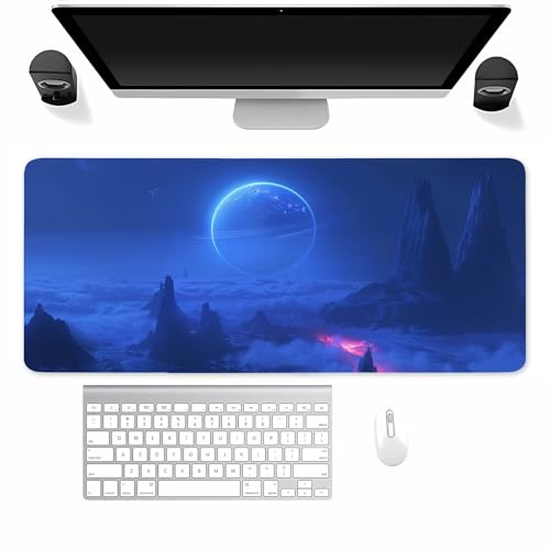 Gaming Mauspad XXL Blauer Raum Mousepad 1500x800x3mm Verlängertes groß Mauspad mit vernähten Kanten Waschbares Tischunterlage für Büro, Zuhause, Tastatur von TengYuer