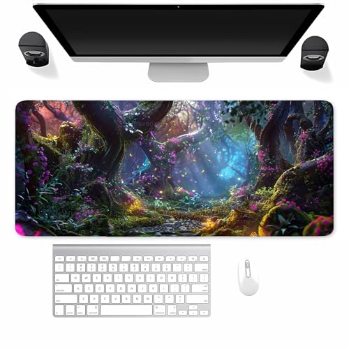 Gaming Mauspad XXL Blume Baum Landschaft Mousepad 1500x800x2mm Verlängertes groß Mauspad mit vernähten Kanten Waschbares Tischunterlage für Büro, Zuhause, Tastatur von TengYuer