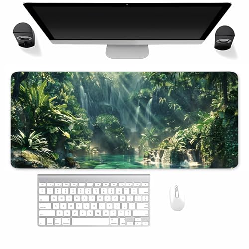 Gaming Mauspad XXL Dschungellandschaft Mousepad 1500x800x3mm Verlängertes groß Mauspad mit vernähten Kanten Waschbares Tischunterlage für Büro, Zuhause, Tastatur von TengYuer