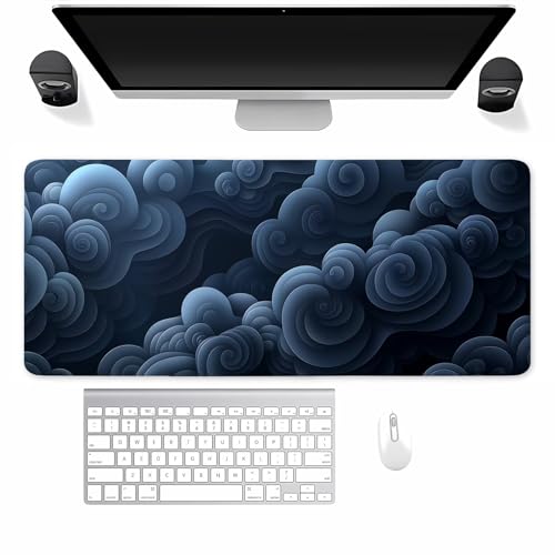 Gaming Mauspad XXL Dunkelblaue Wolken Mousepad 1500x800x2mm Verlängertes groß Mauspad mit vernähten Kanten Waschbares Tischunterlage für Büro, Zuhause, Tastatur von TengYuer