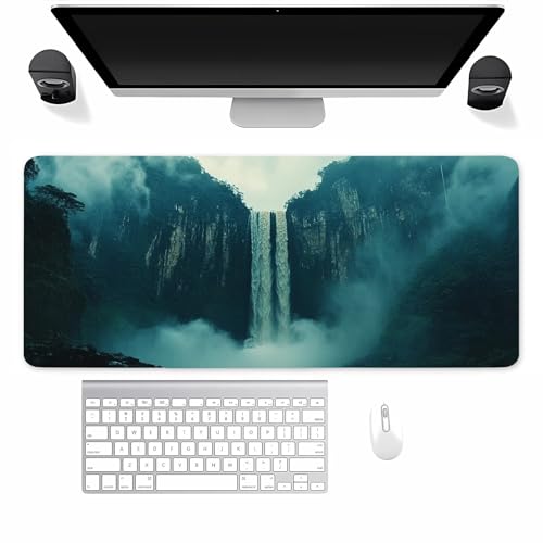 Gaming Mauspad XXL Landschaft Wasserfall Mousepad 1500x800x2mm Verlängertes groß Mauspad mit vernähten Kanten Waschbares Tischunterlage für Büro, Zuhause, Tastatur von TengYuer