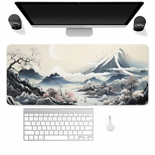 Gaming Mauspad XXL Tintenlandschaft Mousepad 1500x800x3mm Verlängertes groß Mauspad mit vernähten Kanten Waschbares Tischunterlage für Büro, Zuhause, Tastatur von TengYuer