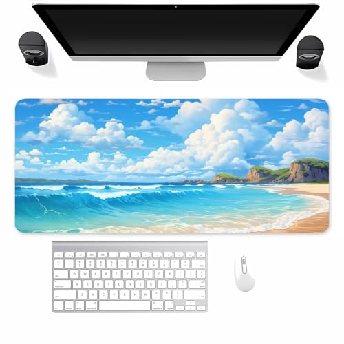 Gaming Mauspad XXL Wolken Wellen Mousepad 1500x800x2mm Verlängertes groß Mauspad mit vernähten Kanten Waschbares Tischunterlage für Büro, Zuhause, Tastatur von TengYuer