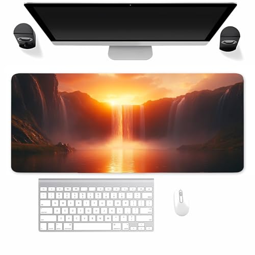 Mauspad Gaming, Mousepad Groß Sonnenuntergang Wasserfall, Mouse Pad XXL 1500x800x2mm, mit Einer speziellen Oberfläche und Anti Rutsch Gummi Basis, verbessert Präzision und Geschwindigkeit von TengYuer