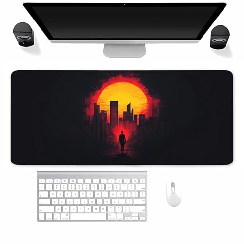 Mauspad Gaming, Mousepad Groß Sonnenuntergangsstadt, Mouse Pad XXL 1500x800x3mm, mit Einer speziellen Oberfläche und Anti Rutsch Gummi Basis, verbessert Präzision und Geschwindigkeit für Zuhause, Büro von TengYuer