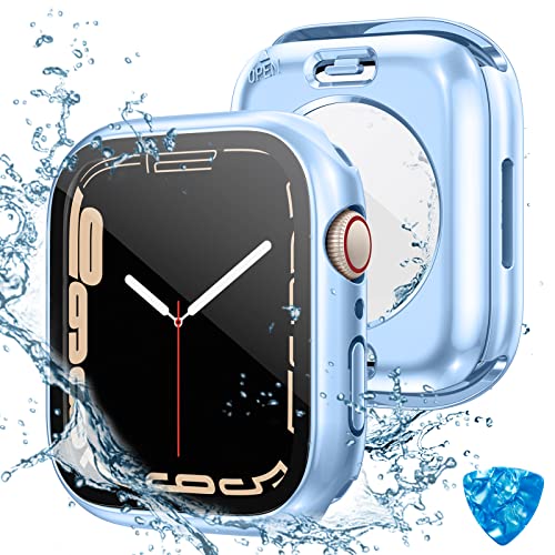 (2 in 1) Tensea für wasserdichte Apple Watch Displayschutzfolie Hülle SE 2022 Serie SE 6 5 4 44 mm Zubehör, iWatch Schutzhülle PC Gesichtsabdeckung Eingebaute gehärtete Glasfolie, Stoßstange vorne und von Tensea