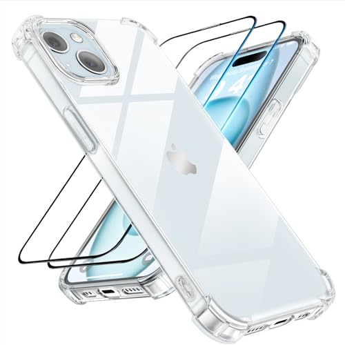 Tentoki 3 in 1 für panzerglas und hülle iPhone 15,[Nie Vergilbung] schutzfolie iPhone 15 TPU handyhülle Schlanke Stoßfeste Anti Kratzt Transparent von Tentoki