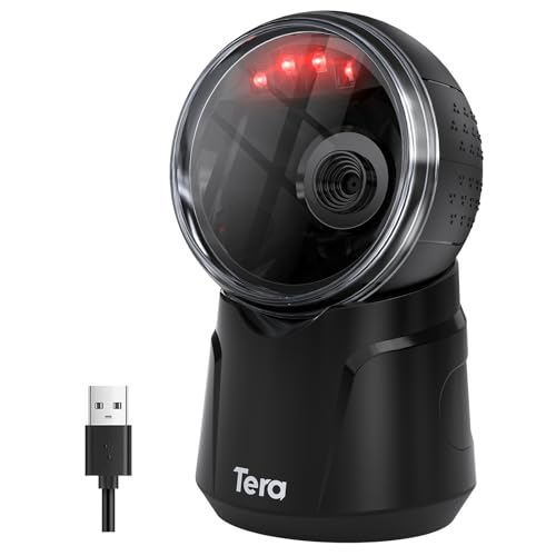 Tera Barcode-Scanner Desktop Omnidirektional: 1D 2D QR Freihändiger USB-Verdrahteter Barcodescanner Einstellbarer Scan-Kopf für POS Supermarkt Einzelhandelsgeschäft Mobile Zahlung Modell 9000 von Tera