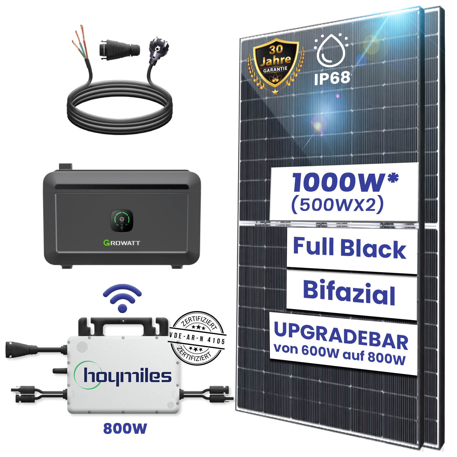 1000W/800W Balkonkraftwerk mit Speicher Photovoltaik Anlage mit Hoymiles HMS 800W WIFI Smart Wechselrichter Mini PV Solaranlage von Terralumen GmbH