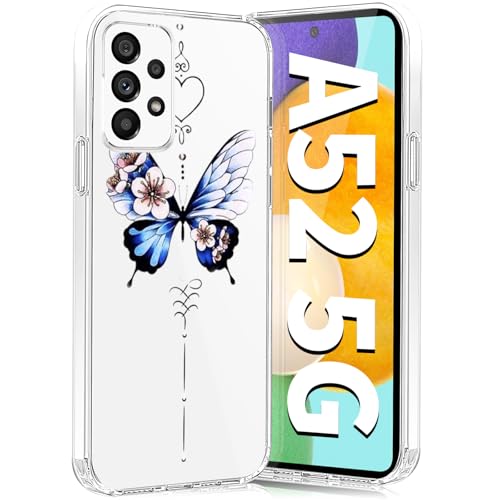 Teryei Handyhülle für Samsung Galaxy A52/A52s Hülle Soft Silikon TPU Blumen Galaxy A52/A52s 5G Hülle Schutzhülle Dünne Weiche Schmetterlings Muster Transparent Clear Hülle für Samsung A52/A52s (D) von Teryei