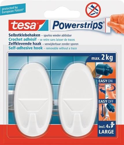 6 Stk. Tesa Deko Hak.Powerstrips® Hak.LARGE 58013 Gr.L (70x37 mm) ov.weiß von Tesa