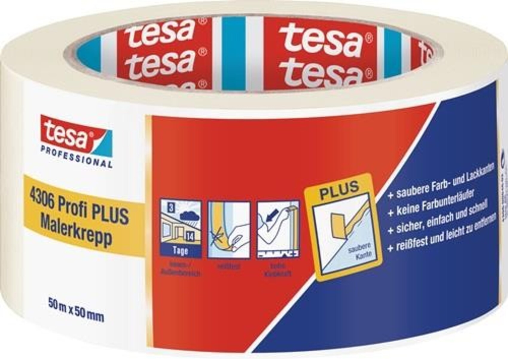 Tesa Malerkreppband 4306 Profi PLUS leicht gekreppt hellbeige L.50m B.50mm Rl. von Tesa