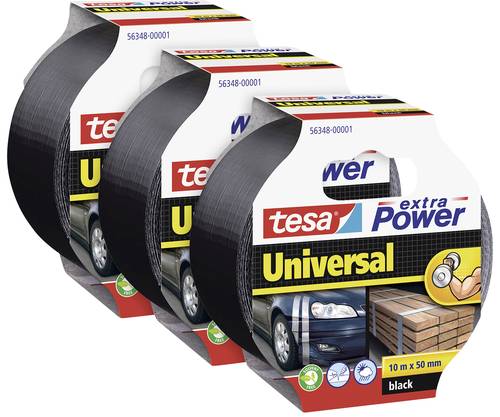 Tesa extra Power® UNIVERSAL 56348 Gewebeklebeband Schwarz (L x B) 10m x 50mm 3St. von Tesa