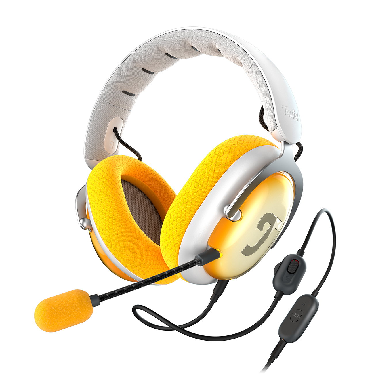 Teufel ZOLA Gaming-HD-Headset 7.1-Binaural-Surround-Sound Kraftvolller Bass Light Gray/Golden Amber von Teufel