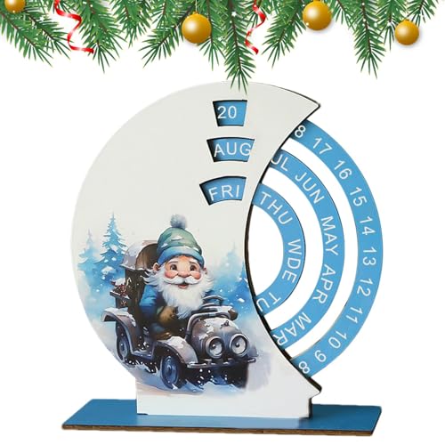 Ewiger Kalender-Ornament,Ewiger Desktop-Kalender | Bastelkalender aus Holz als Schreibtischdekoration | Holzscheiben-Ewiger Tischkalender, Mode-Schreibtisch-Dekorkalender, manuell drehbarer Holzkalend von Tewzafiya