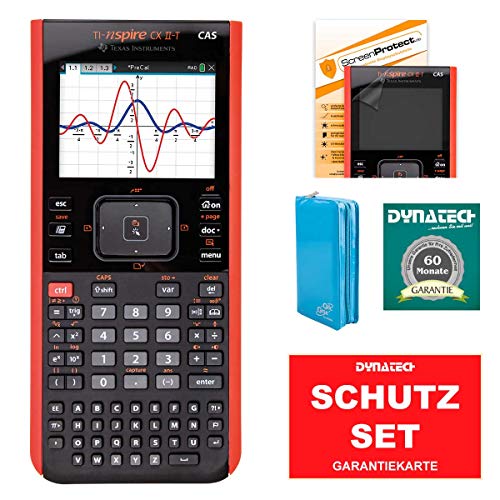 TI-Nspire CX II-T - CAS Grafikrechner SET Schulrechner Schule Uni + CalcCase Schutztasche Hülle Lack Blau + Garantieverlängerung + Arbeitsbuch von Texas Instruments / Dynatech