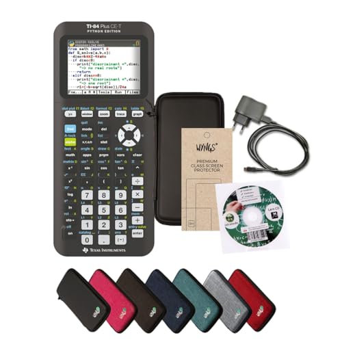 Texas Instruments TI-84 Plus CE-T Python Edition + Ladekabel + Lern-CD (Deutsch) + WYNGS Displayschutzfolie + WYNGS Schutztasche schwarz von Texas Instruments