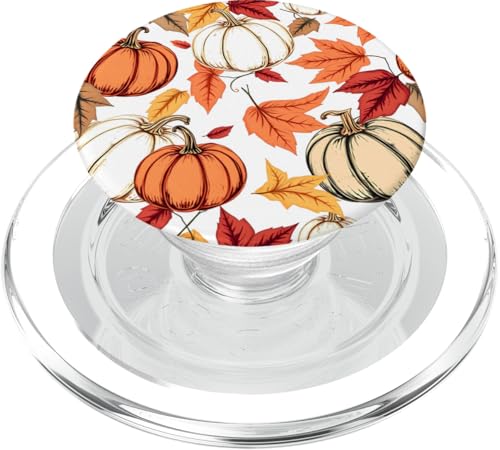 Gemütliches Thanksgiving-Muster mit Herbstblättern und Kürbissen PopSockets PopGrip für MagSafe von Thanksgiving Cozy Autumn Fall Designs