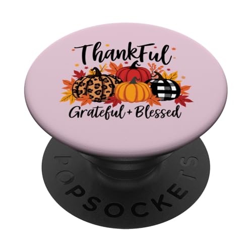 Thankful Grateful Blessed Leopard Kürbis Thanksgiving Frauen PopSockets Klebender PopGrip von Thanksgiving Day Thankful Grateful Blessed Pumpkin