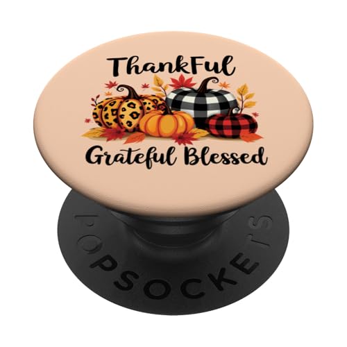 Thankful Grateful Blessed Leopard Plaid Kürbis Thanksgiving PopSockets Klebender PopGrip von Thanksgiving Day Thankful Grateful Blessed Pumpkin