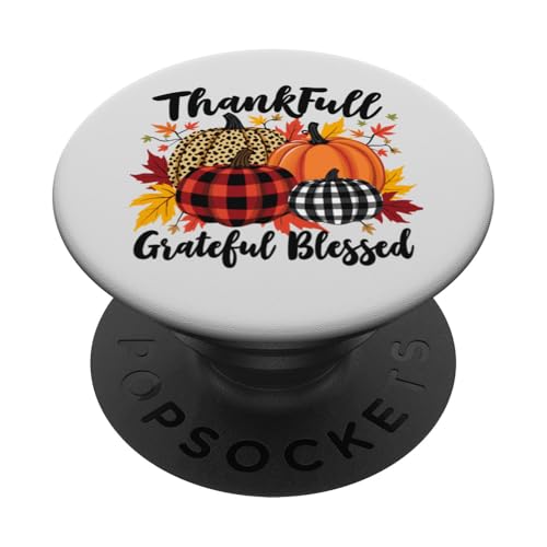 Thanksgiving Thankful Grateful Blessed Leopard Plaid Kürbis PopSockets Klebender PopGrip von Thanksgiving Day Thankful Grateful Blessed Pumpkin