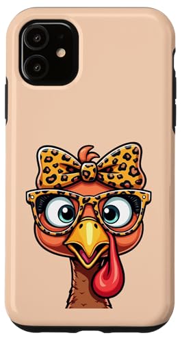 Hülle für iPhone 11 Lustige Brille und Schleife mit Leopardenmuster von Thanksgiving Turkey Face Leopard Print Glasses tee