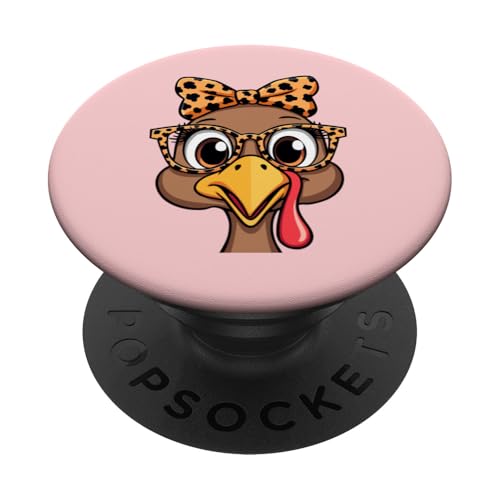 Lustige Brille und Schleife mit Leopardenmuster PopSockets Klebender PopGrip von Thanksgiving Turkey Face Leopard Print Glasses tee