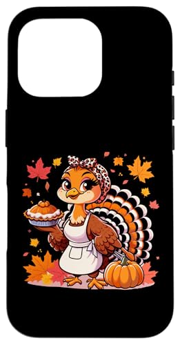 Hülle für iPhone 16 Pro Lustiger süßer Truthahn mit Kürbiskuchen zum Erntedankfest, für Damen, Mama von Thanksgiving Turkey Women Girl Leopard Print tees