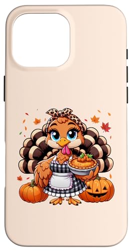 Hülle für iPhone 16 Pro Max Lustiger süßer Truthahn mit Kürbiskuchen zum Erntedankfest, für Damen, Mama von Thanksgiving Turkey Women Girl Leopard Print tees