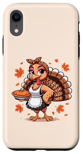 Hülle für iPhone XR Lustiger süßer Truthahn mit Kürbiskuchen zum Erntedankfest, für Damen, Mama von Thanksgiving Turkey Women Girl Leopard Print tees