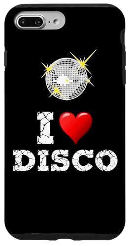 Hülle für iPhone 7 Plus/8 Plus Lustiges 80er-Jahre-Design "I Love Disco" mit Discokugel und Herz von The 80s Store