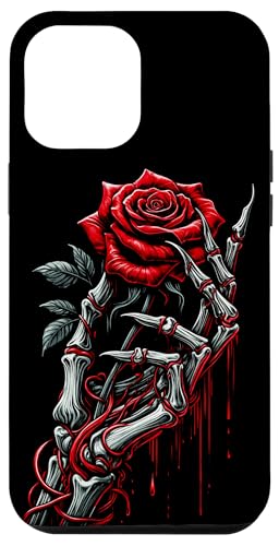 Hülle für iPhone 14 Pro Max Halloween Skelett Hand mit roter Rose Valentinstag Kunst von The Cool and Spooky Halloween Art Store