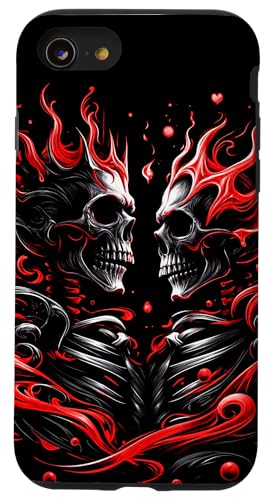 Hülle für iPhone SE (2020) / 7 / 8 Zwei in Flammen verschlungene Skelette mit Halloween-Romantik-Kunst von The Cool and Spooky Halloween Art Store