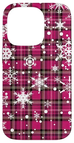 Hülle für iPhone 14 Pro Niedliche rosa und schwarz karierte Weihnachtsschneeflocke von The Cozy Tartan Holiday Pavilion