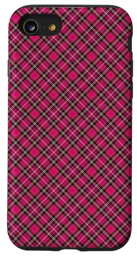 Hülle für iPhone SE (2020) / 7 / 8 Niedliches rosa und schwarz kariertes Weihnachtsmuster von The Cozy Tartan Holiday Pavilion