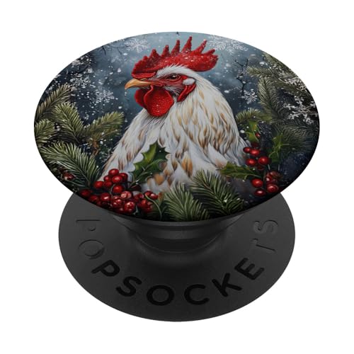 Festlicher Winterhahn mit Schneeflocken - Weihnachten PopSockets Klebender PopGrip von The Festive Farm Pavilion & Depot