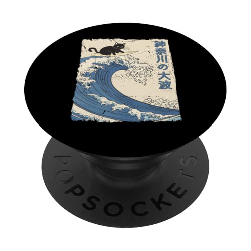 Cat The Great Wave Off Kanagawa Lustiges japanisches Kunstwerk Katze PopSockets Klebender PopGrip von The Great Wave off Kanagawa - Otaku Harajuku Tees