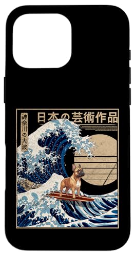 Französische Bulldogge Surfen The Great Wave Off Kanagawa Japanisch Hülle für iPhone 16 Pro Max von The Great Wave off Kanagawa - Otaku Harajuku Tees