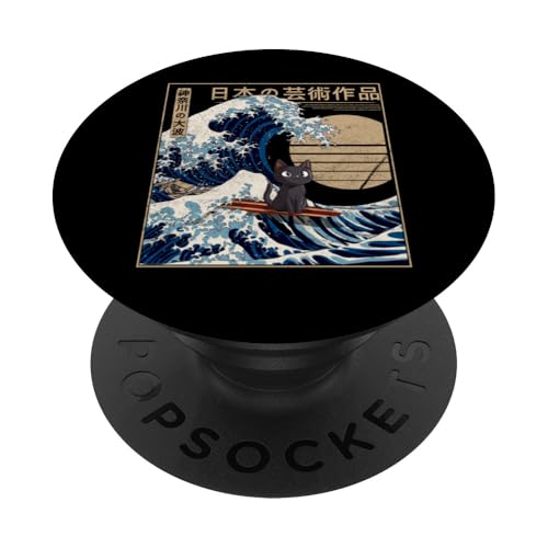 Katze Surfen The Great Wave Off Kanagawa Funny Japanese PopSockets Klebender PopGrip von The Great Wave off Kanagawa - Otaku Harajuku Tees