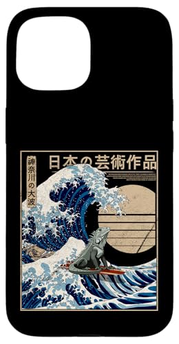 Leguan surft Auf der Großen Welle vor Kanagawa Lustiges Japanisch Hülle für iPhone 15 von The Great Wave off Kanagawa - Otaku Harajuku Tees